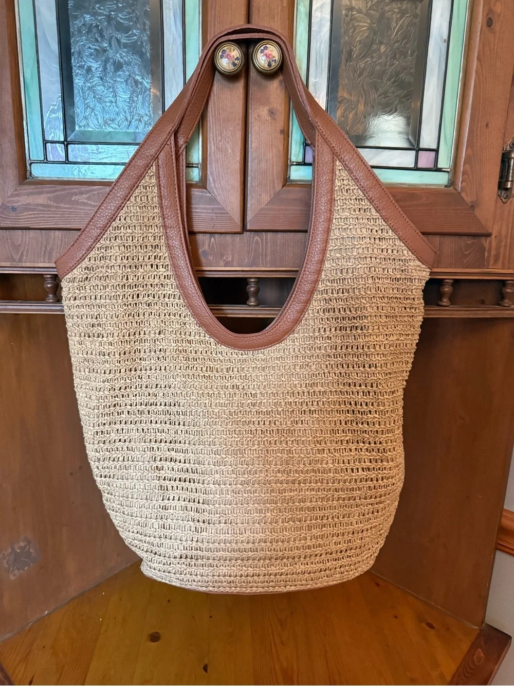 Banana Republic Factory Straw Hobo Tote Bag Woven Summer Beach Carryall tan
